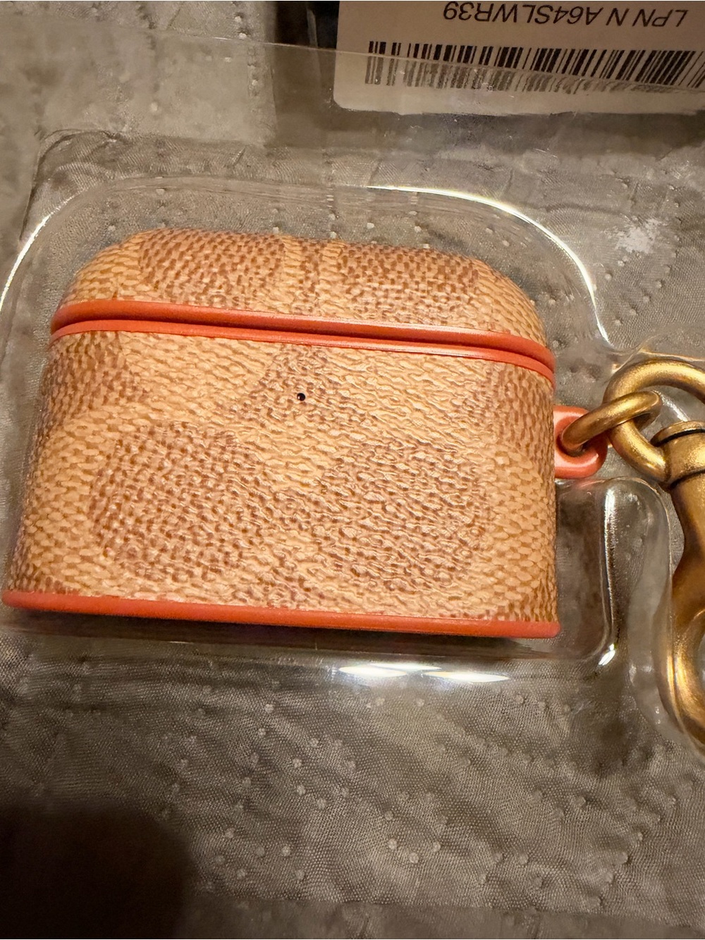 COACH coated Canvas Tan AirPods Case with Gold Clip - Picture 6 of 8
